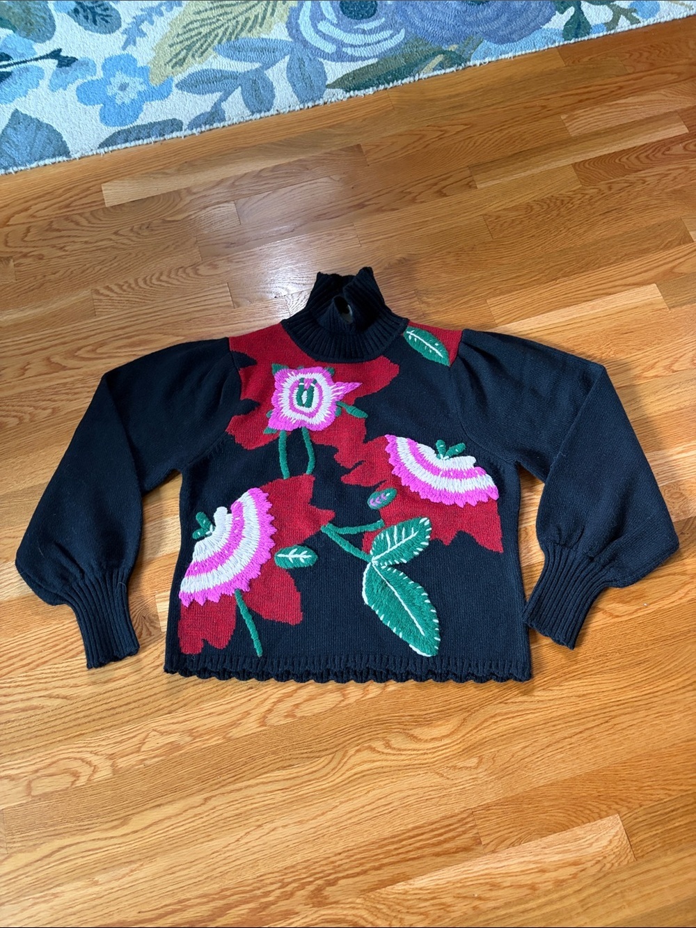 Anthropologie x Farm Rio Mock-Neck Embroidered Pullover Sweater Size Large NWT - Picture 6 of 13